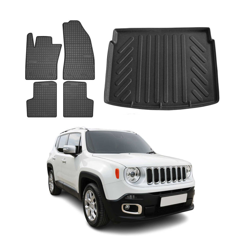 Fußmatten & Kofferraumwanne Set für Jeep Renegade 2014-2024 Gummi Schwarz 5x