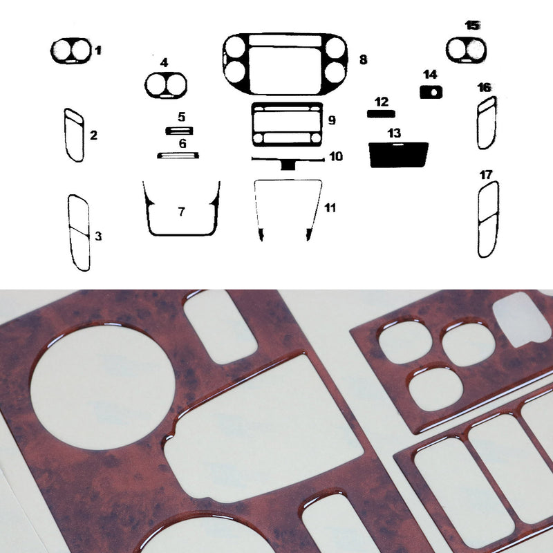 Innenraum Dekor Cockpit für VW Tiguan 2007-2011 Wurzelholz Optik 17tlg