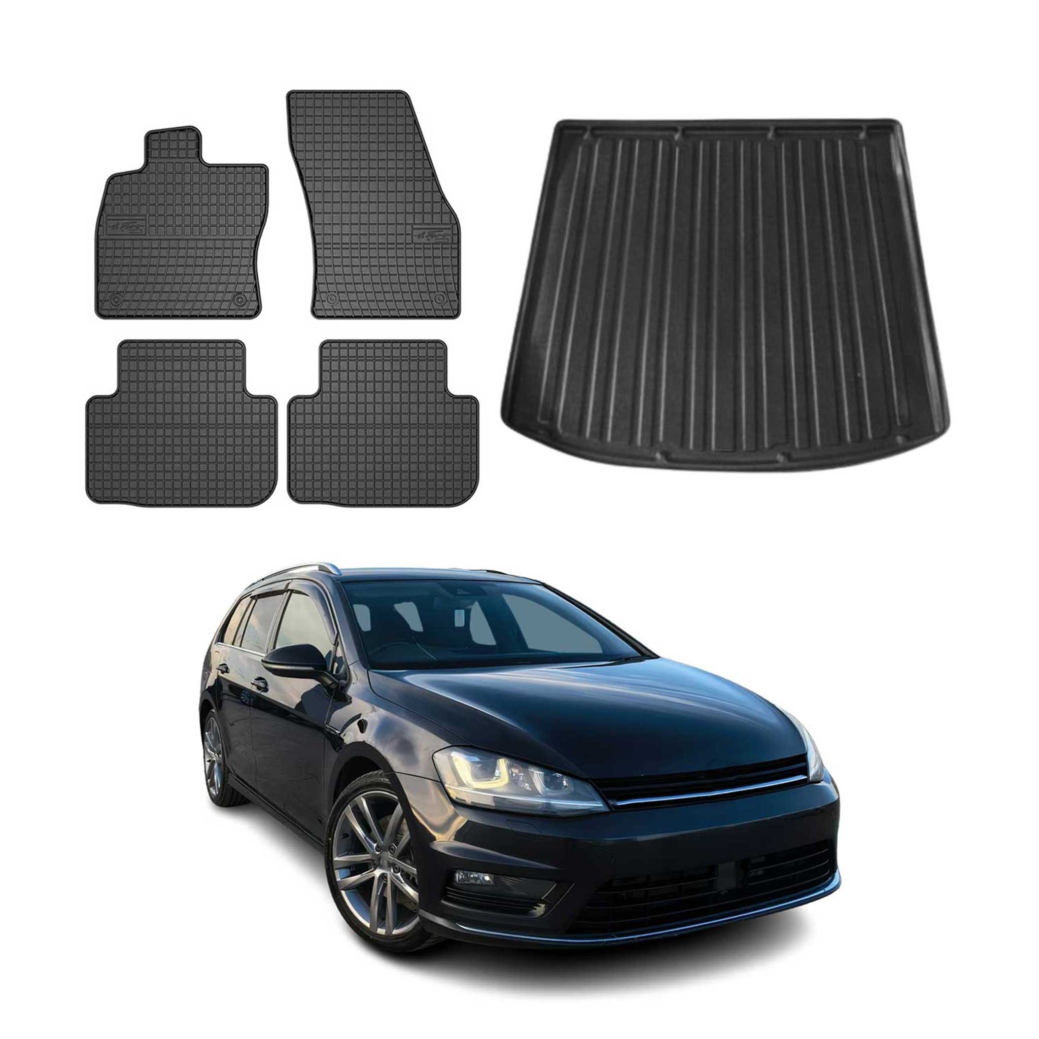 Fußmatten & Kofferraumwanne Set für Golf mk7 Variant 2013-2020 Gummi Schwarz 5x
