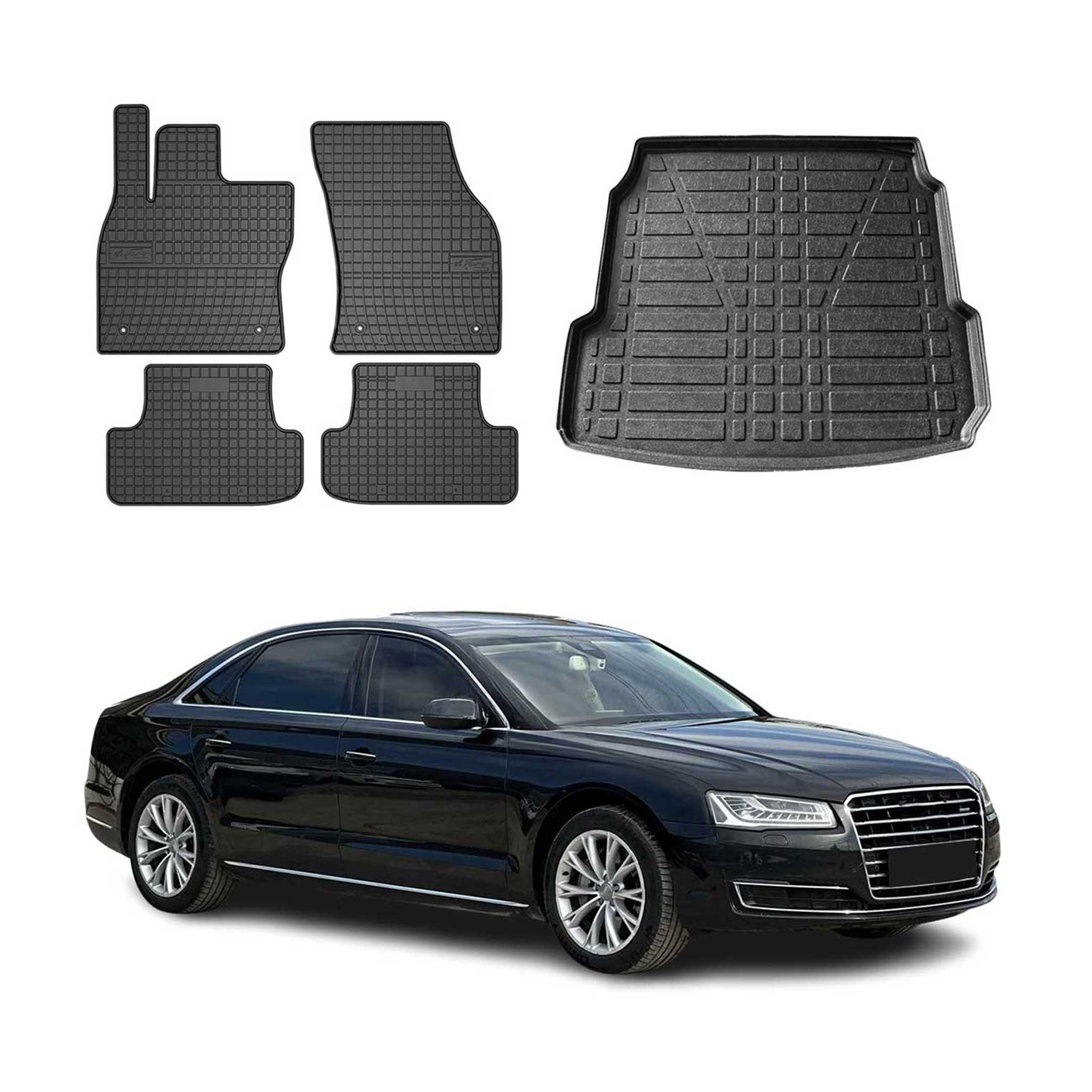 Fußmatten & Kofferraumwanne Set für Audi A8 D4 2009-2018 Gummi TPE Schwarz 5x