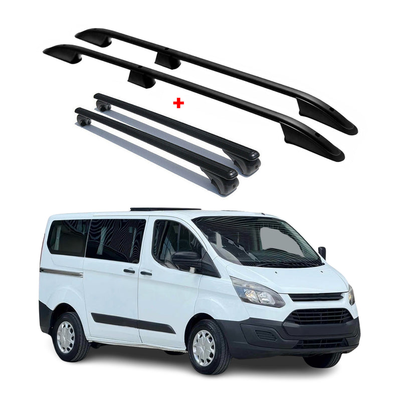 Dachreling + Dachträger für Ford Tourneo Custom 2012-2024 Kurzer Alu Schwarz 4x