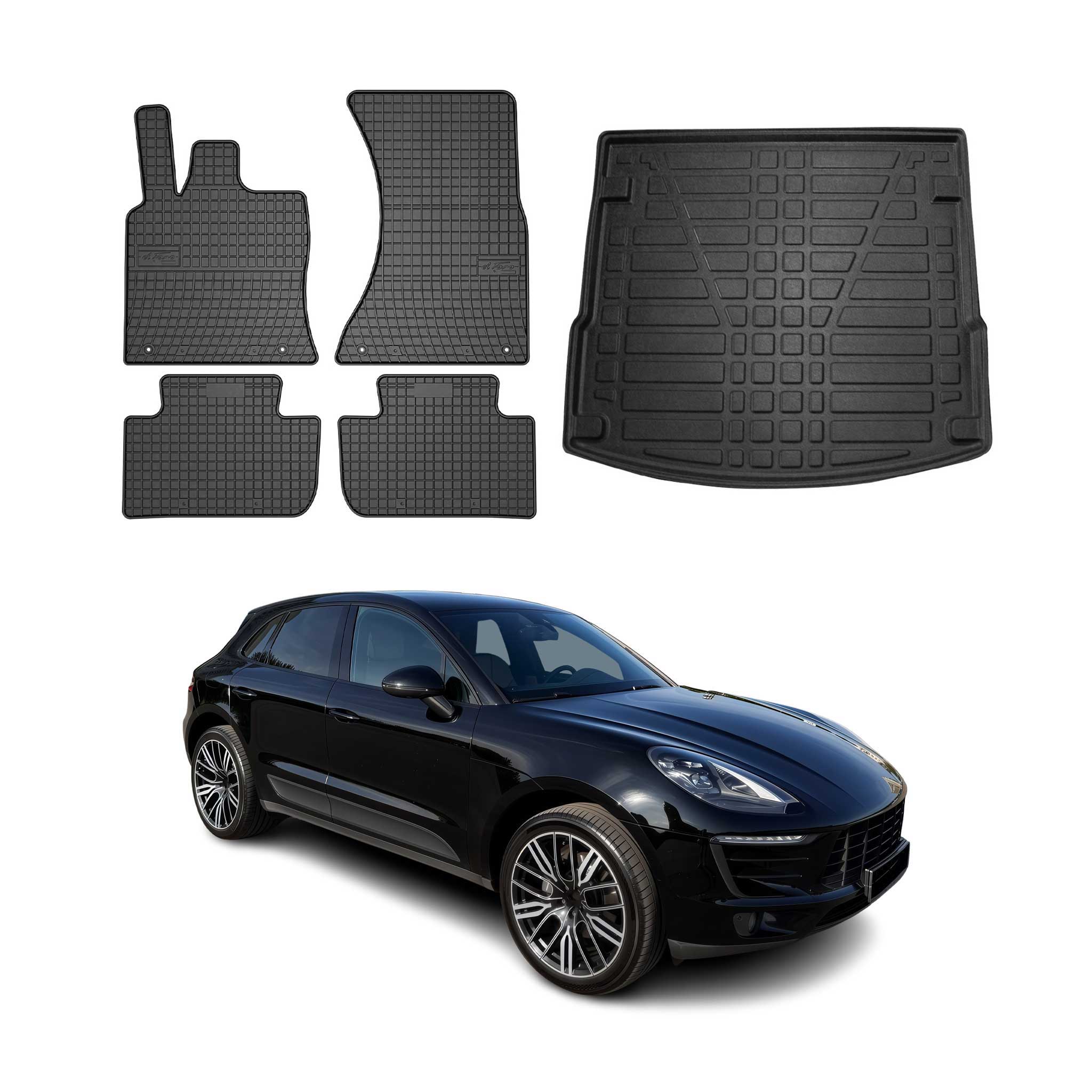 Fußmatten & Kofferraumwanne Set für Porsche Macan 2015-2026 Gummi Schwarz 5x