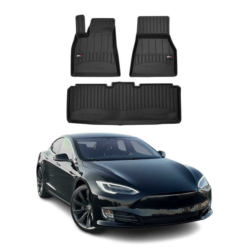 OMAC Gummi Fußmatten für Tesla Model S 2014-2020 Premium TPE Automatten 3tlg