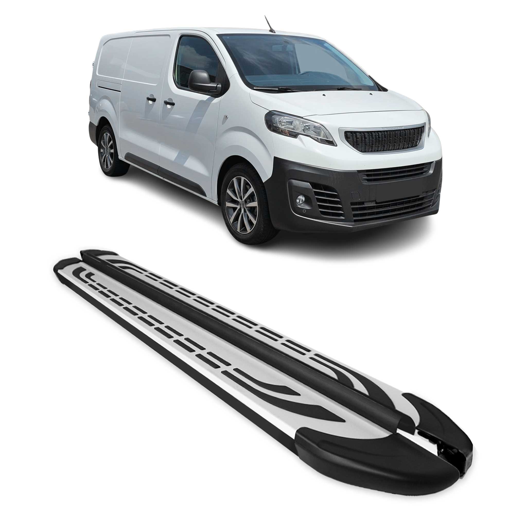 Trittbretter Schweller für Peugeot Traveller 2016-2026 L2 L3 Alu Schwarz-Silber