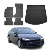 Fußmatten & Kofferraumwanne Set für Audi A4 S4 B9 Limo 2016-2025 Schwarz 5x