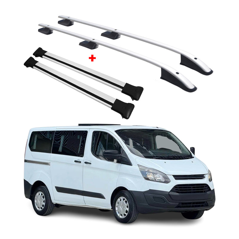 Dachreling + Dachträger für Ford Tourneo Custom 2013-2024 L1 Aluminium Silber 4x