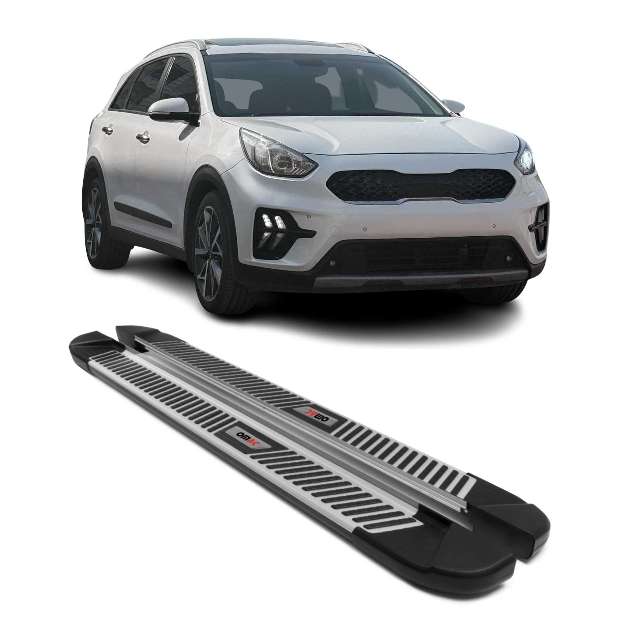 Trittbretter Schweller Seitenbretter für Kia Niro I 2017-2022 Alu Schwarz-Silber