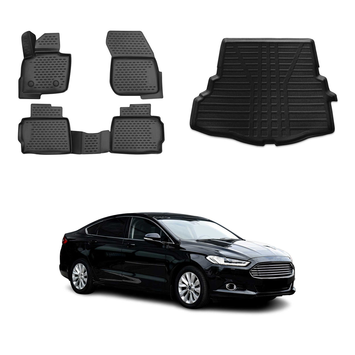 OMAC Fußmatten & Kofferraumwanne Set für Ford Mondeo mk5 Stufenheck 2014-2022