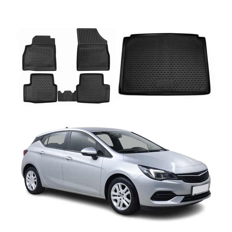 Fußmatten & Kofferraumwanne Set für Opel Astra K 2015-2021 5tür TPE Schwarz