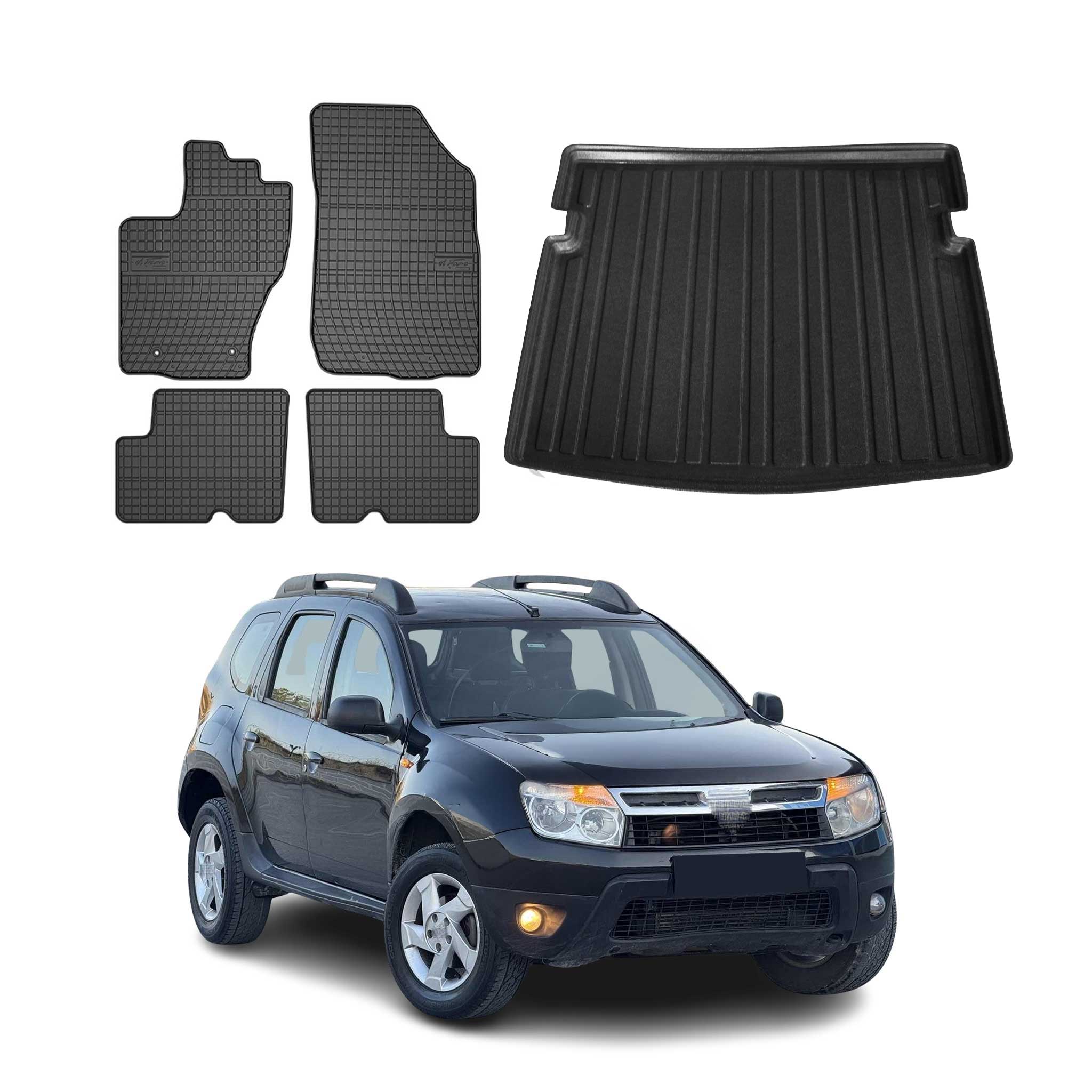 Fußmatten & Kofferraumwanne Set für Dacia Duster 2010-2018 Gummi TPE Schwarz 5x
