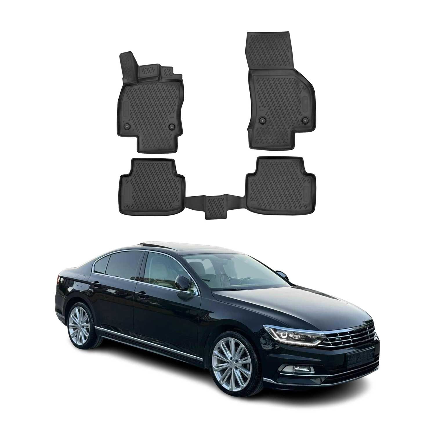 OMAC Gummimatten Fußmatten für VW Passat B8 2014-2023 TPE Automatten Schwarz 4x