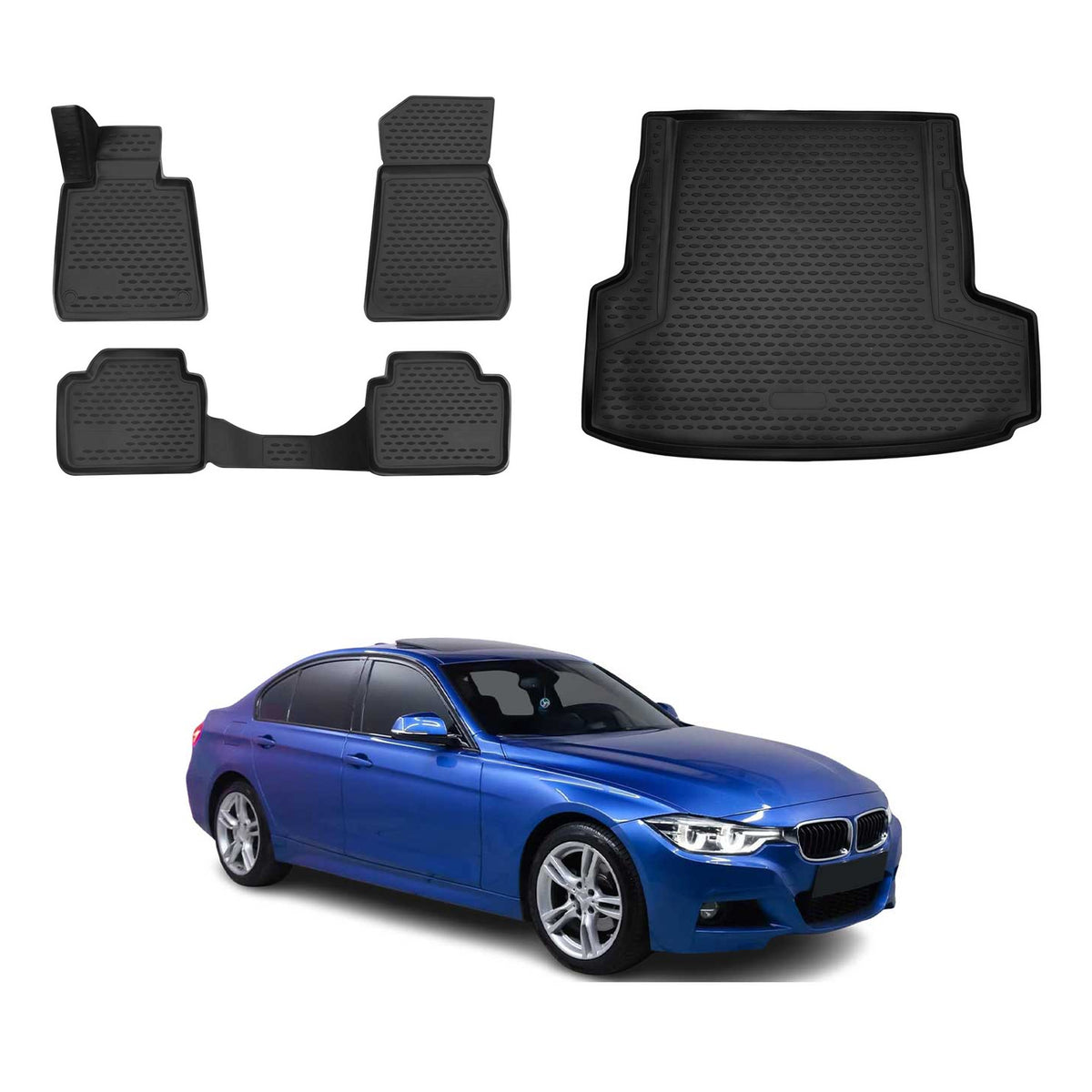 OMAC Fußmatten & Kofferraumwanne Set für BMW 3er F31 Kombi 2012-2019 Schwarz