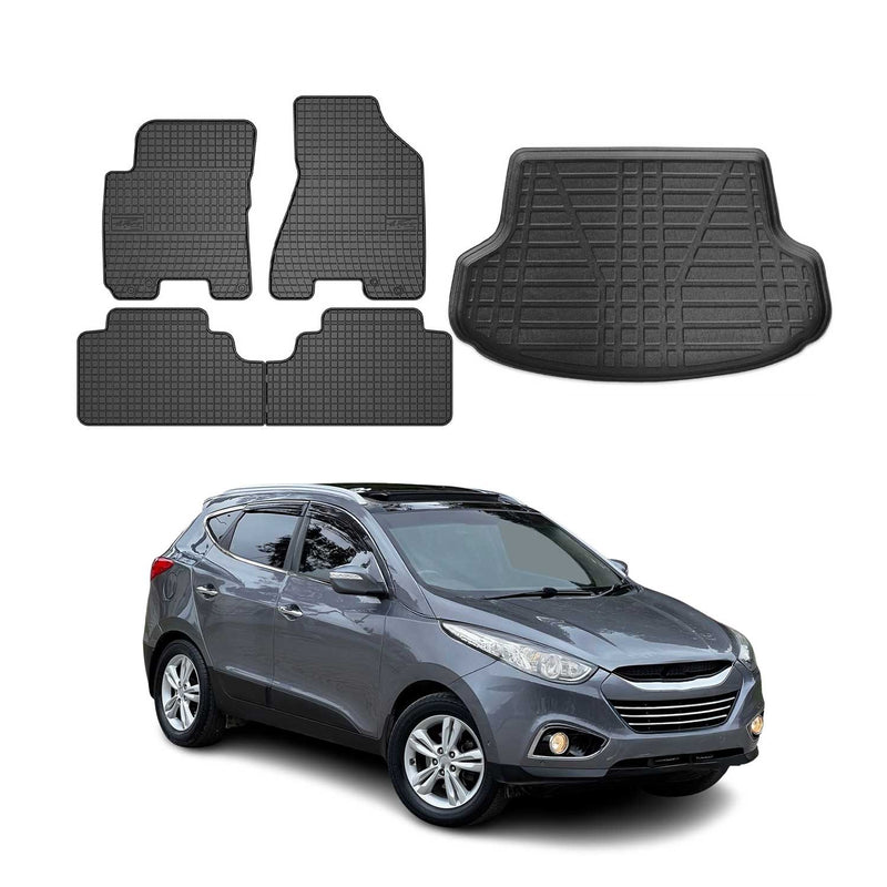 Fußmatten & Kofferraumwanne Set für Hyundai ix35 2009-2015 Gummi TPE Schwarz 5x