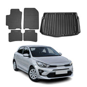 Fußmatten & Kofferraumwanne Set für Kia Rio 2017-2026 Gummi TPE Schwarz 5x