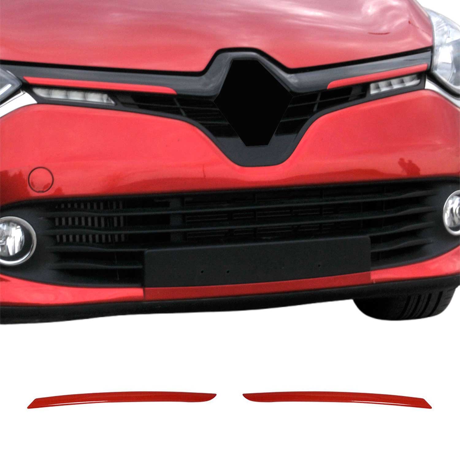 Kühlergrill Leisten Grillleisten für Renault Clio 2012-2019 Edelstahl Rot 2tlg