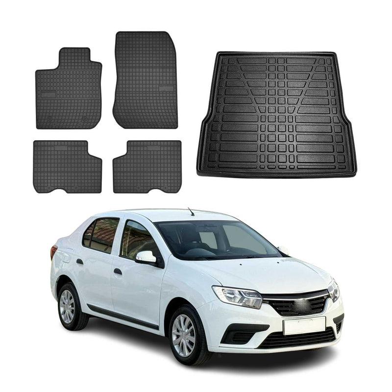 Fußmatten & Kofferraumwanne Set für Dacia Logan 2012-2020 Gummi TPE Schwarz 5x