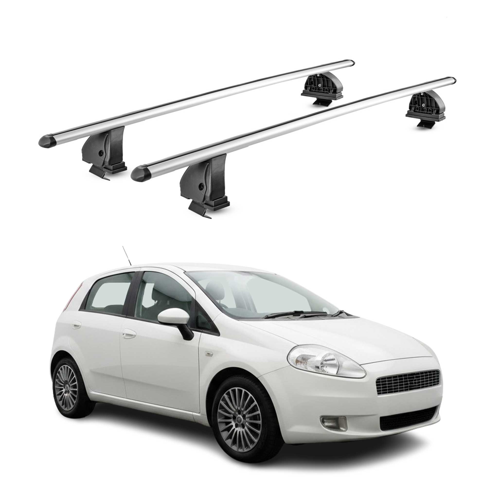 Alu Dachträger für Fiat Grande Punto \ Punto Evo 2005-2018 TÜV T-Nut 2tlg Silber