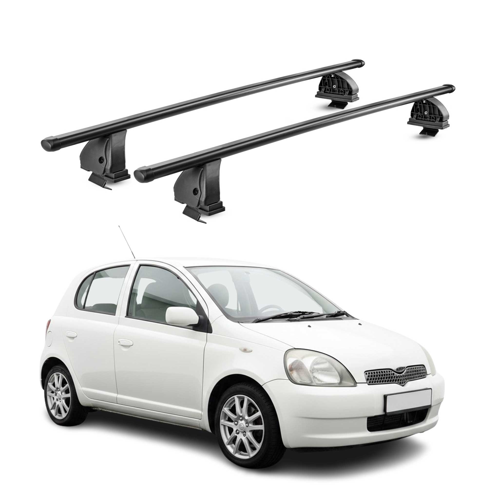 Stahl Dachträger für Toyota Yaris I Schrägheck 1999-2005 TÜV 75 kg 2tlg Schwarz