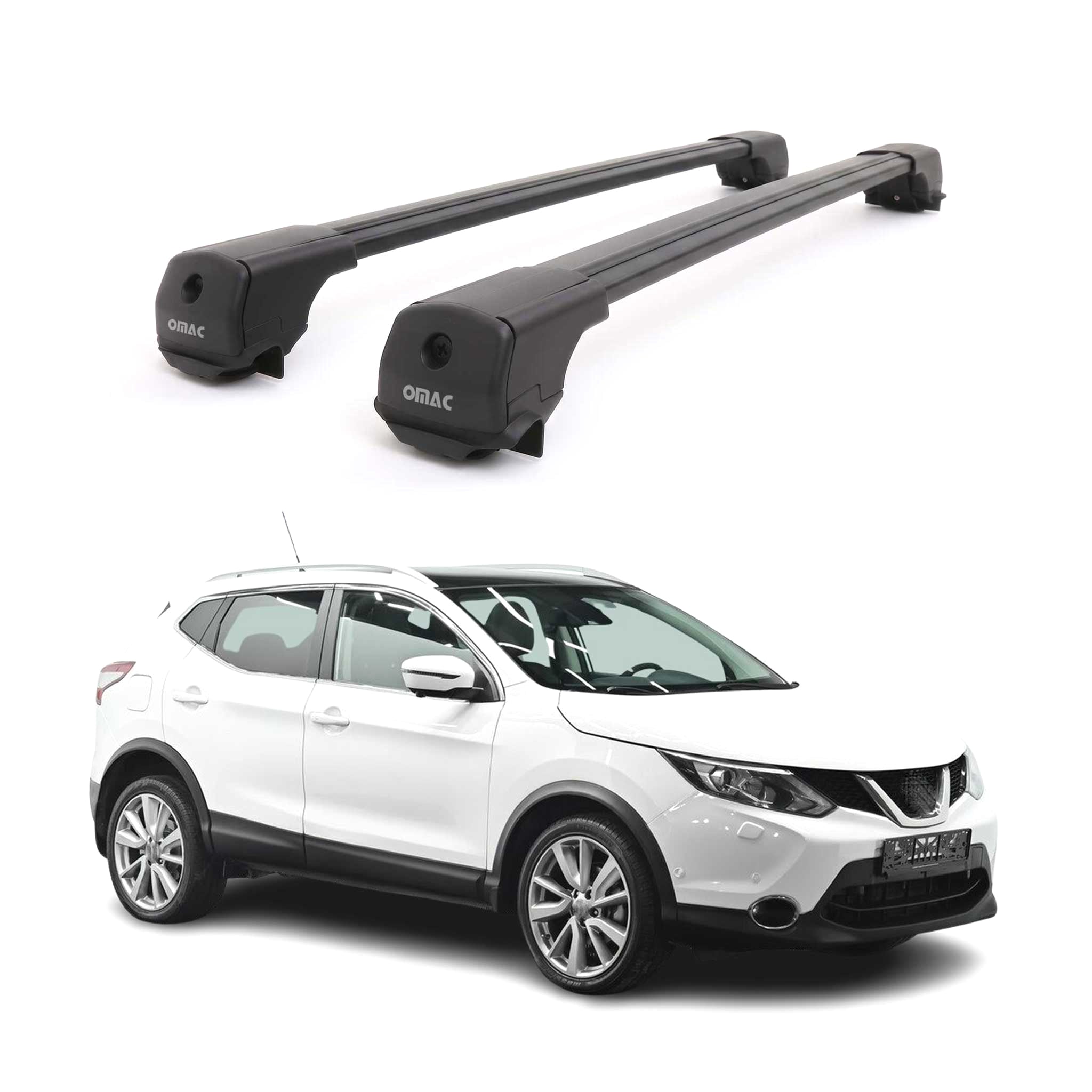 Dachträger Grundträger für Nissan Qashqai J11 2013-2021 Aluminium Schwarz 2tlg