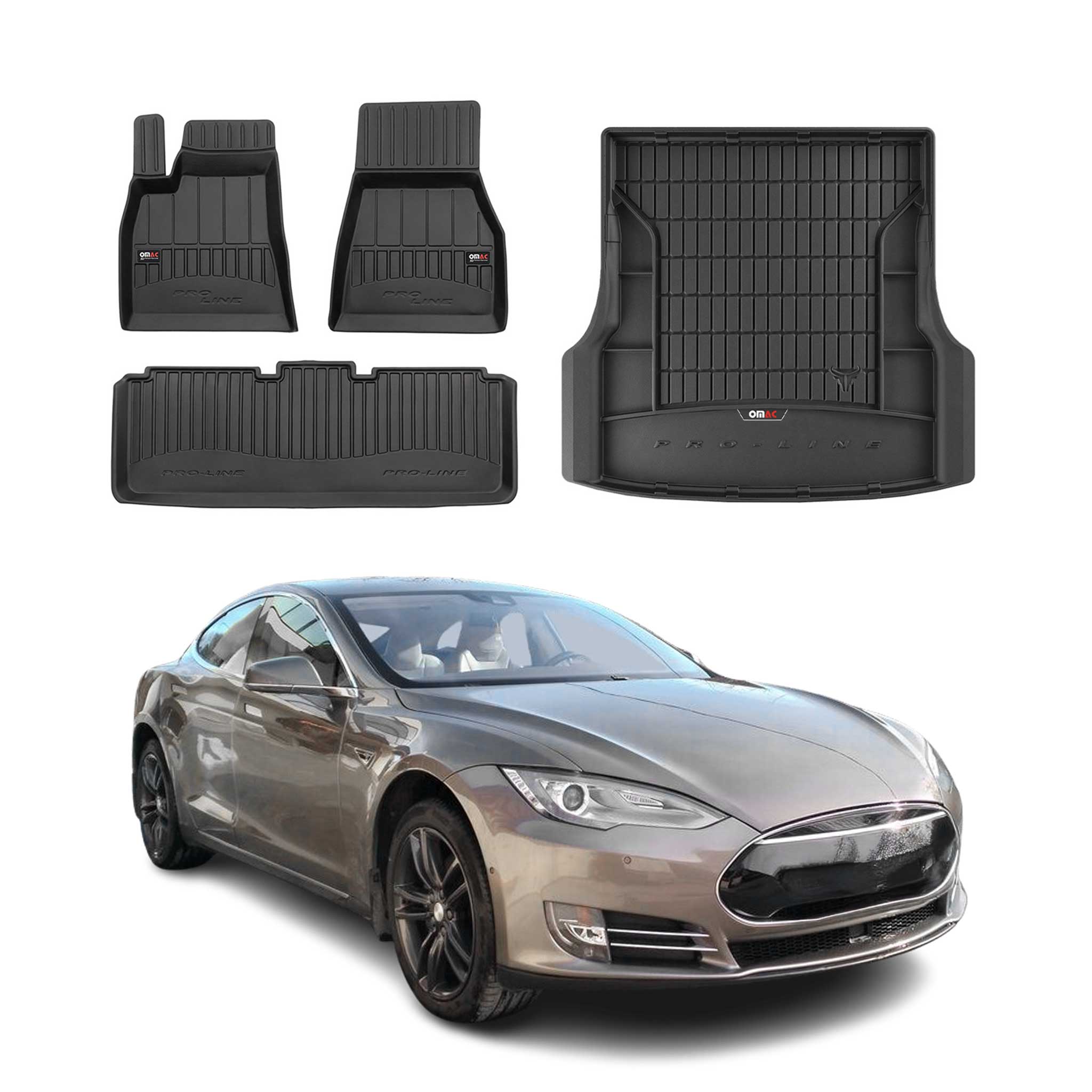 OMAC Fußmatten & Kofferraumwanne Set für Tesla Model S 2013-2026 Gummi TPE 4x