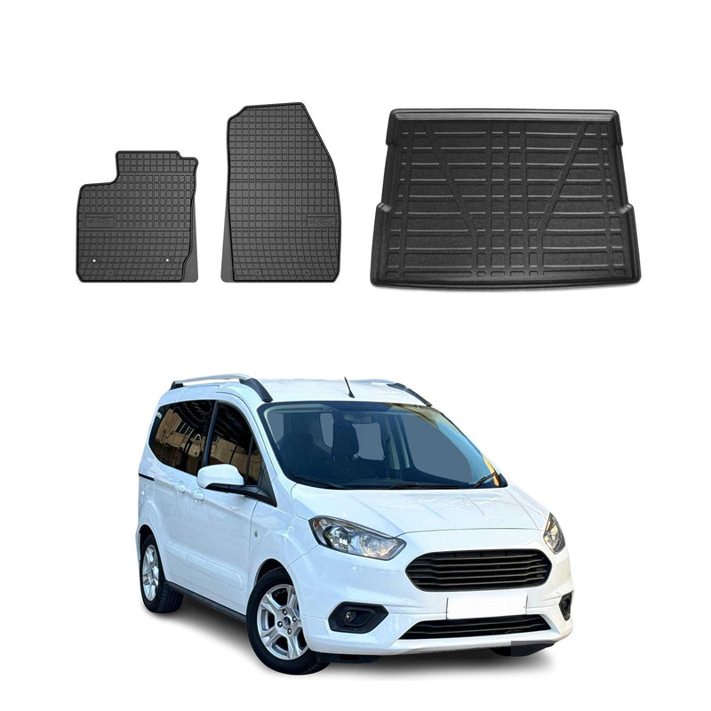 Fußmatten & Kofferraumwanne Set für Ford Tourneo Courier 2014-2024 Gummi 3x