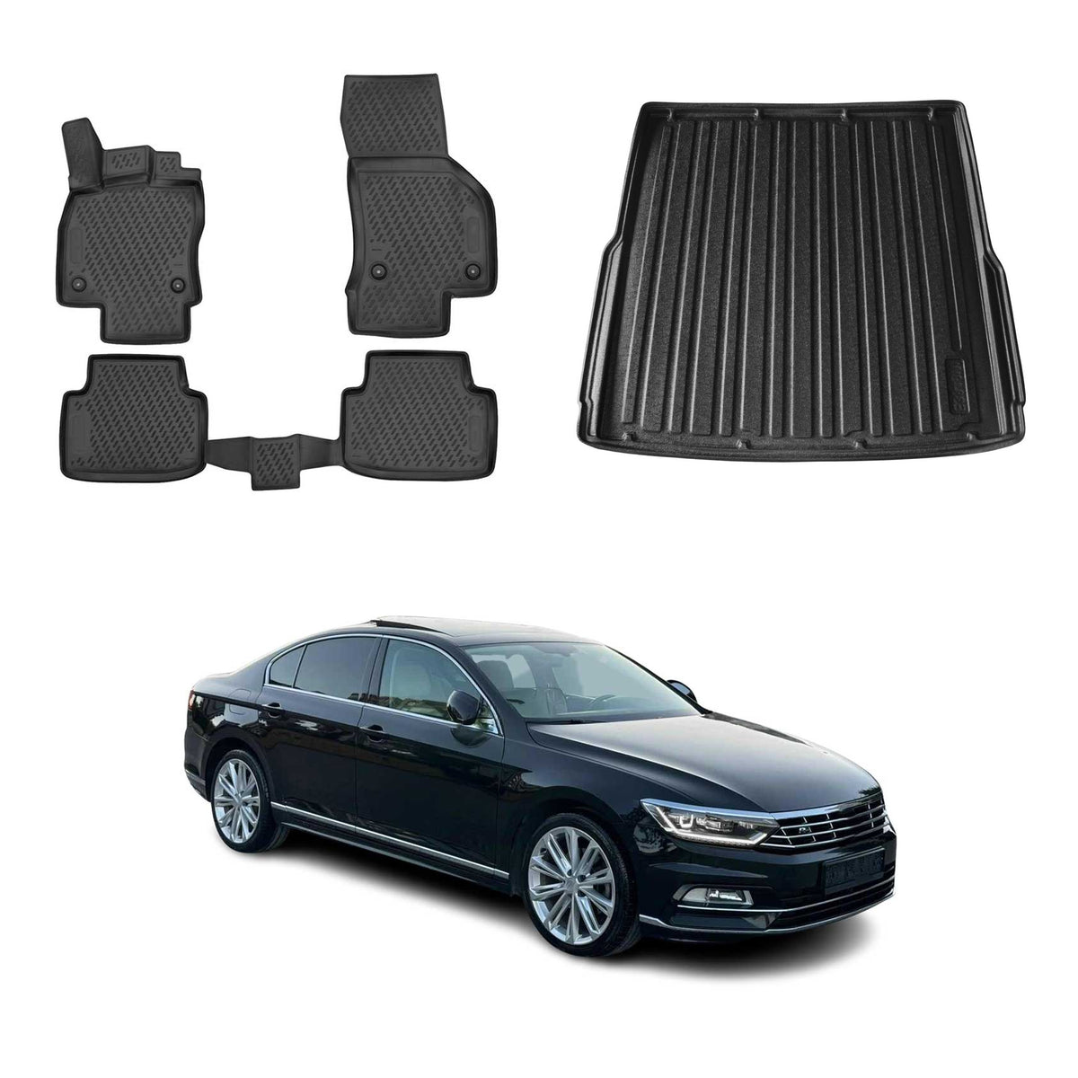 OMAC Fußmatten & Kofferraumwanne Set für VW Passat B8 Variant 2014-2023