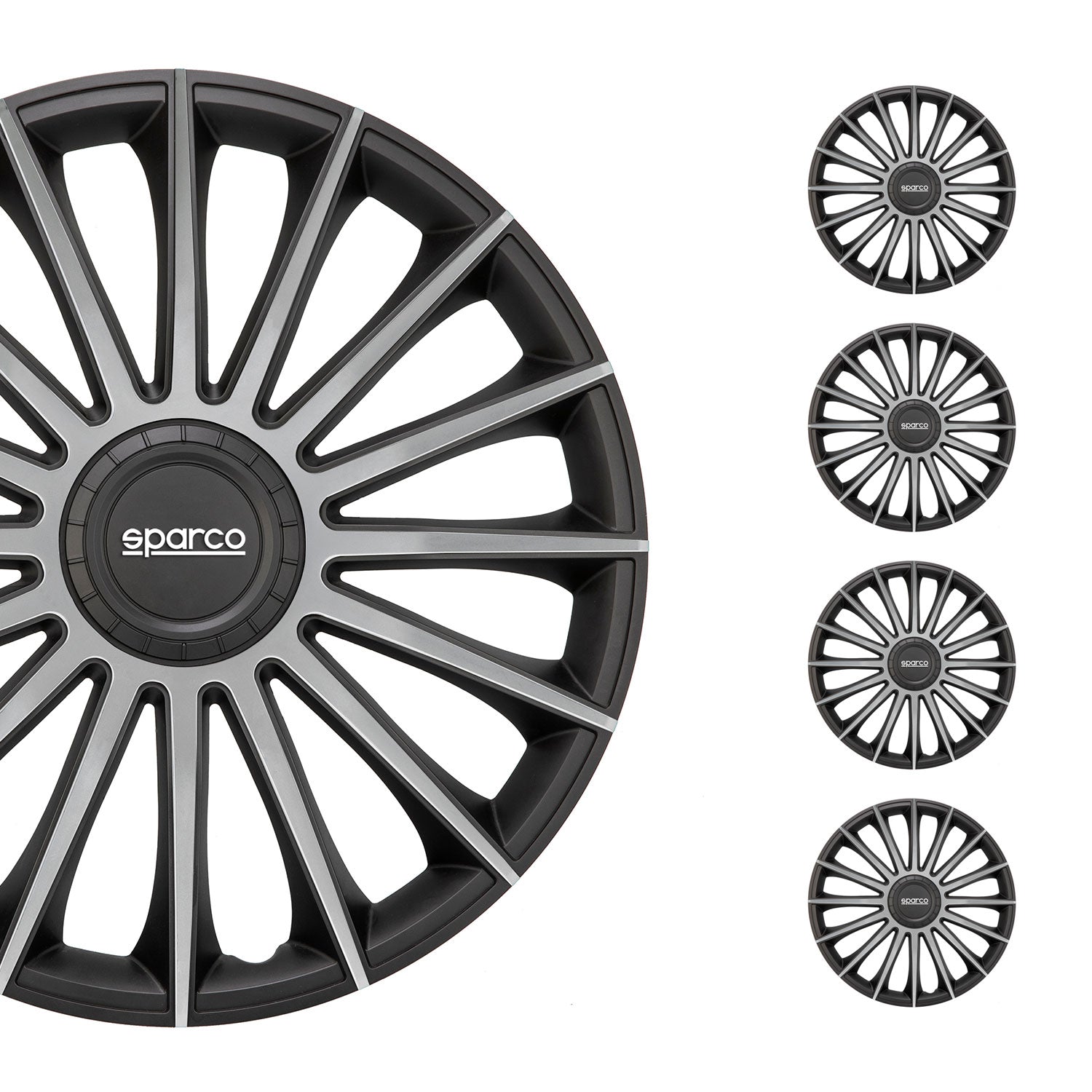 Radkappen Radzierblenden Sparco Treviso 16" Zoll Abdeckung Set Schwarz Silber 4x