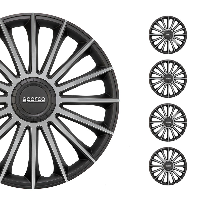 Radkappen Radzierblenden Sparco Treviso 16" Zoll Abdeckung Set Schwarz Silber 4x