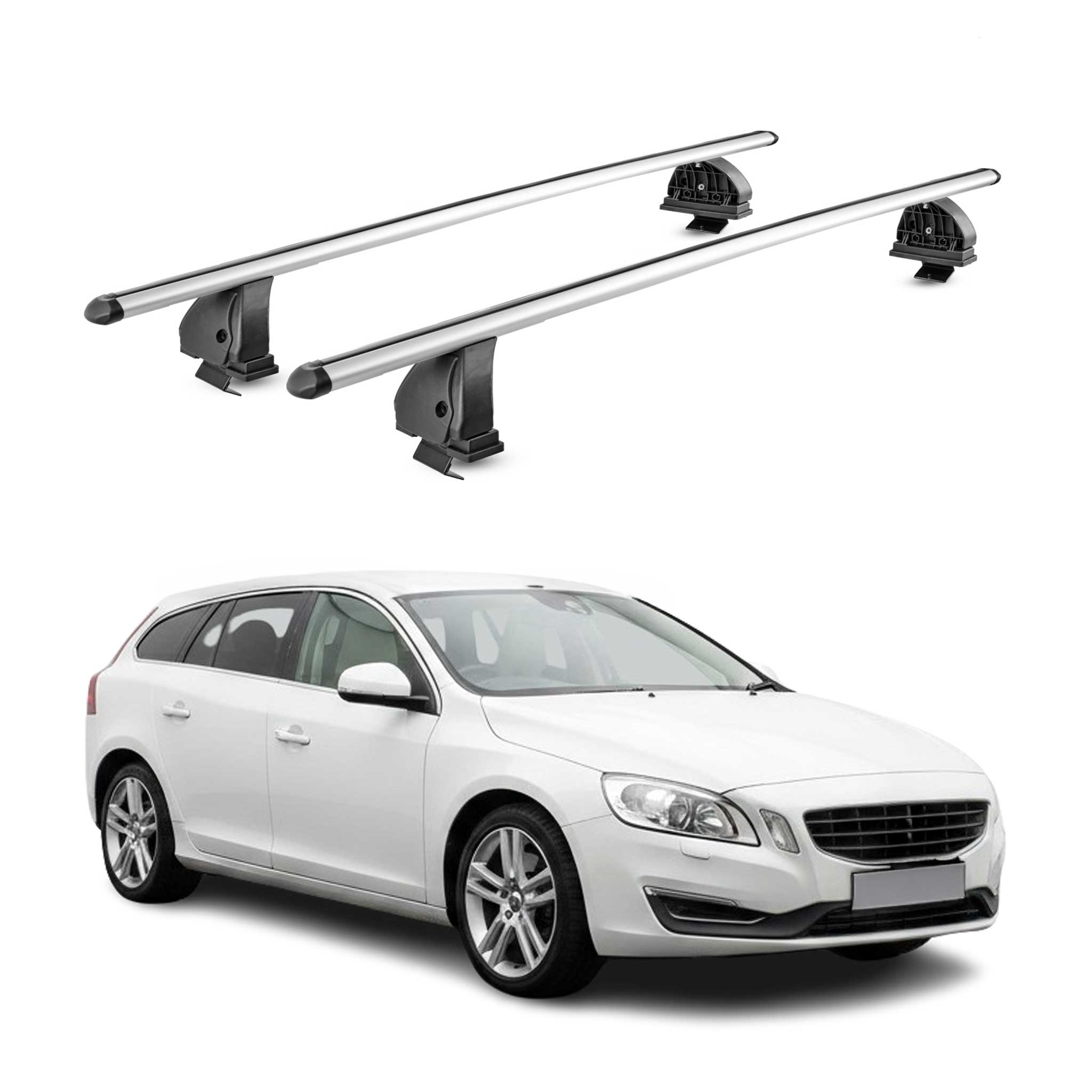 Alu Dachträger für Volvo V60 I 2011-2018 TÜV T-Nut Abschließbar 2tlg Silber