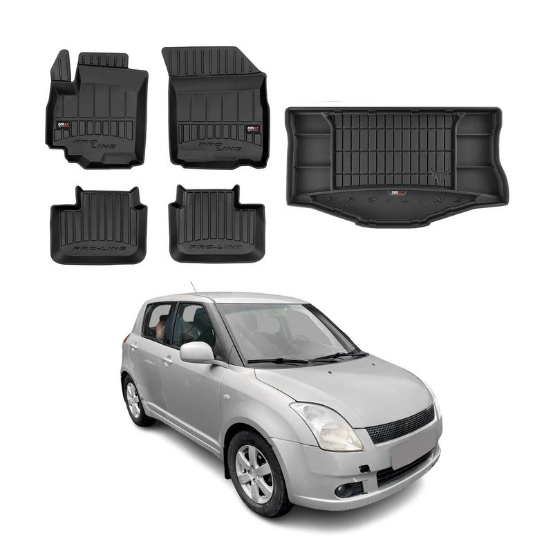 OMAC Fußmatten & Kofferraumwanne Set für Suzuki Swift 2005-2010 Gummi Schwarz 5x