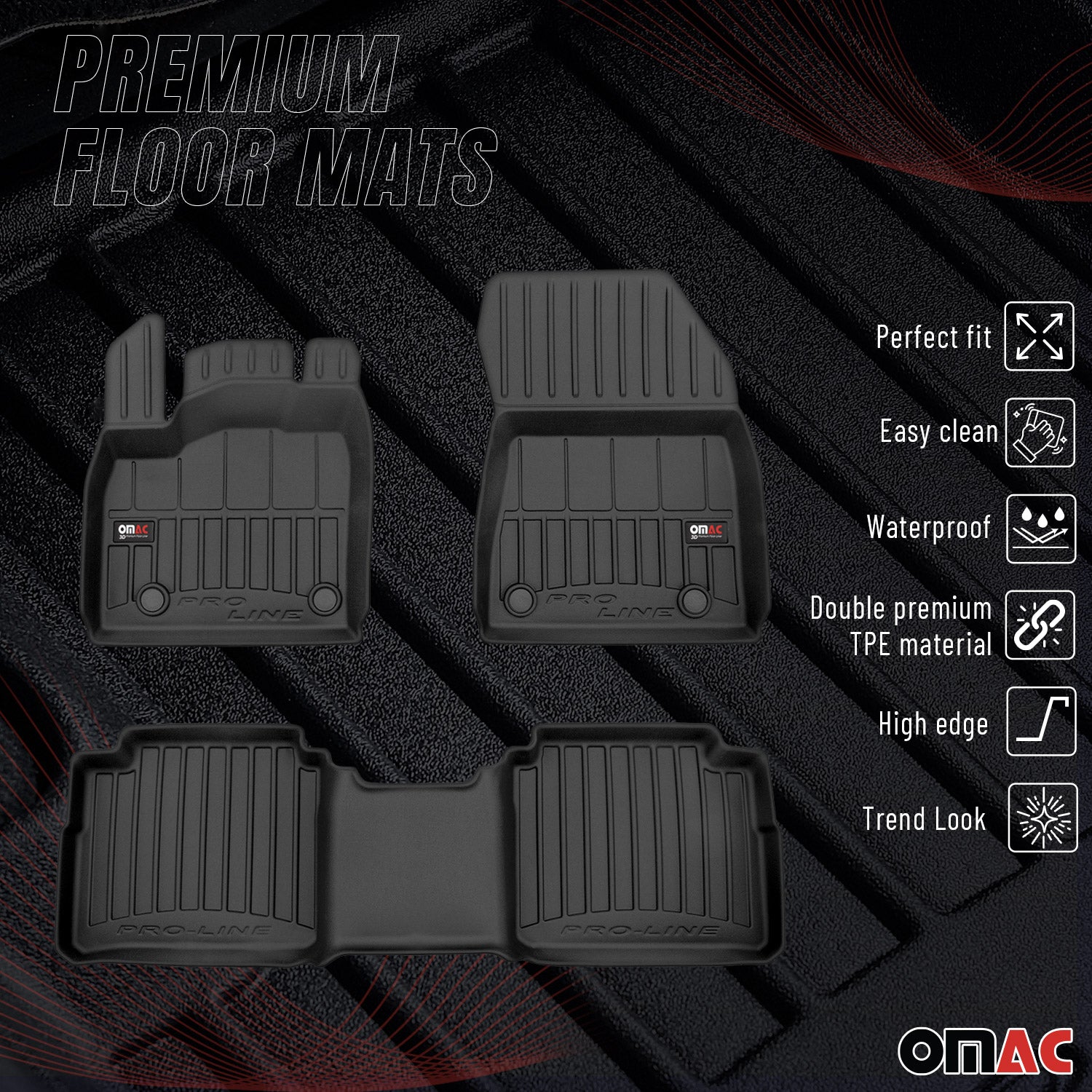 Fußmatten Gummimatten für Nissan X-Trail IV T33 2022-2026 Premium Schwarz TPE 3x