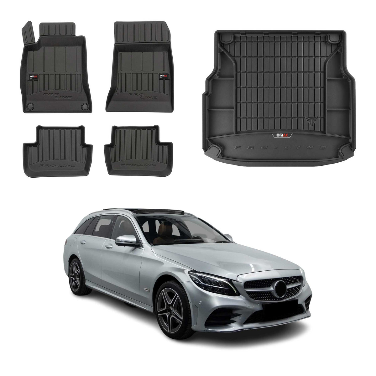 OMAC Fußmatten & Kofferraumwanne Set für Mercedes C Klasse S205 2014-2021