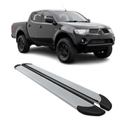 Seitenschweller Trittbretter für Mitsubishi L200 DoubleCab 2005-2014 Alu Grau