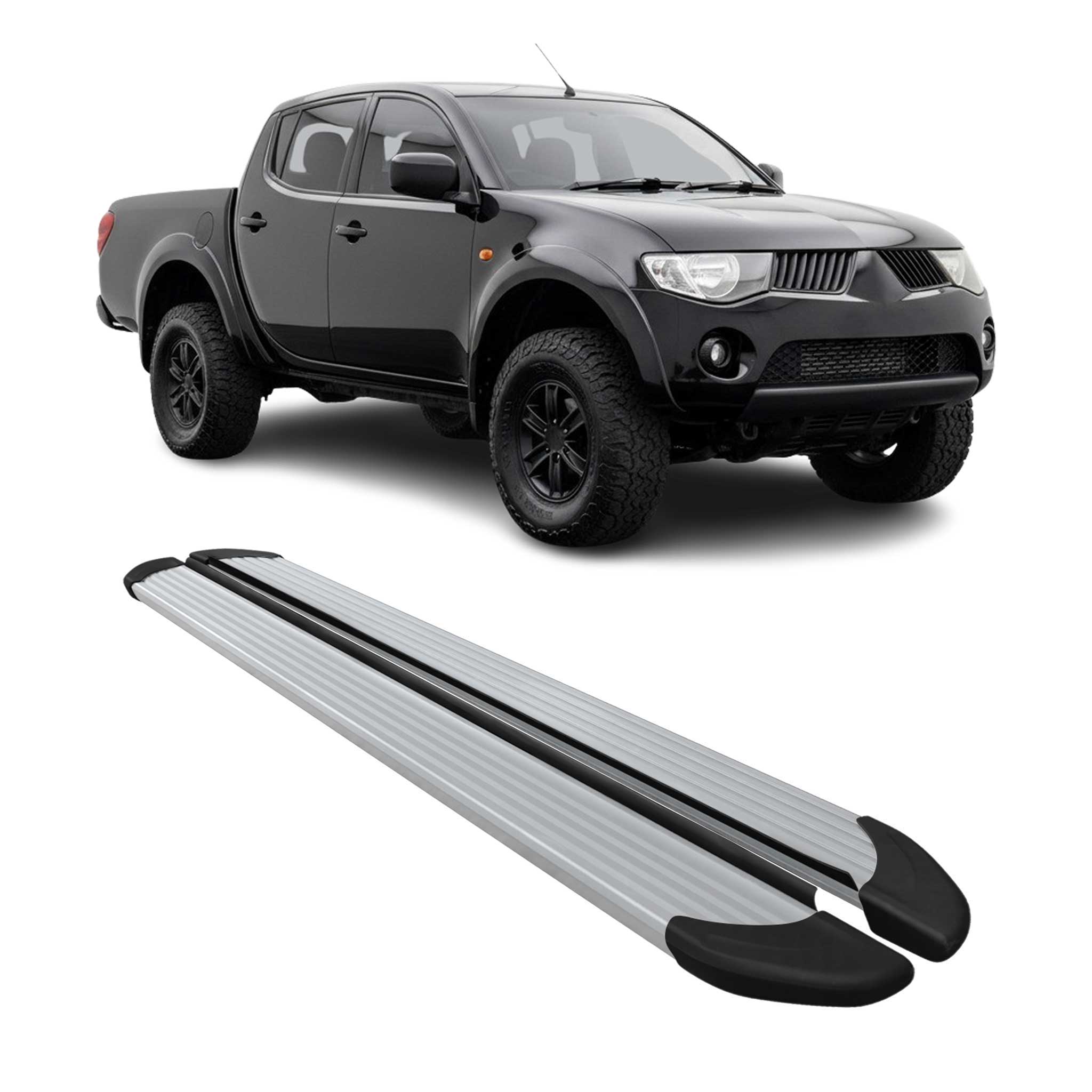 Seitenschweller Trittbretter für Mitsubishi L200 DoubleCab 2005-2014 Alu Grau