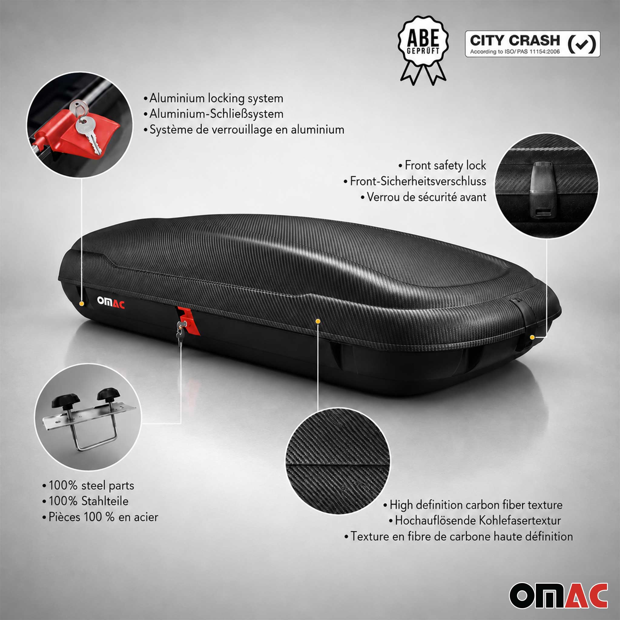 OMAC Dachbox Dachkoffer Gepäckbox 400 Liter Carbonlook Abschließbar Autobox TÜV