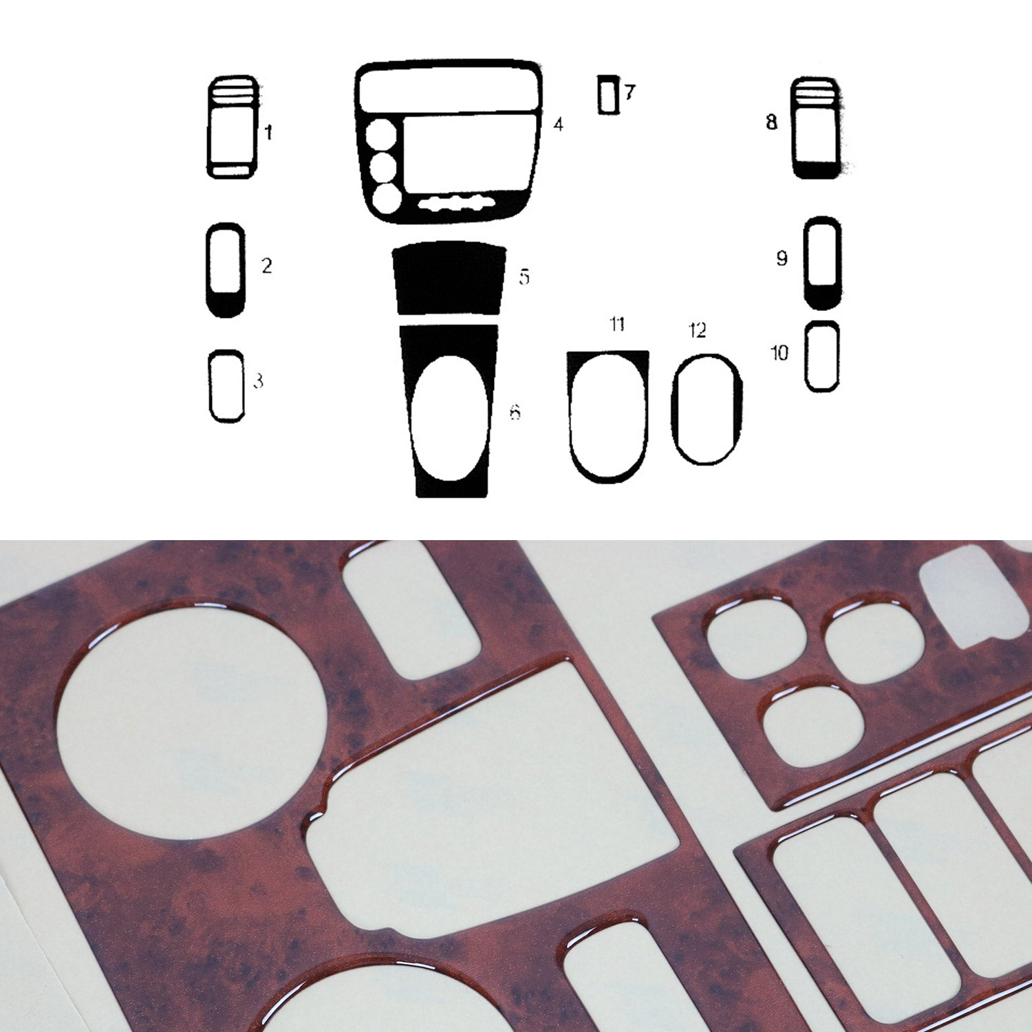 Innenraum Dekor Cockpit für Honda Civic 2000-2005 Wurzelholz Optik 12tlg