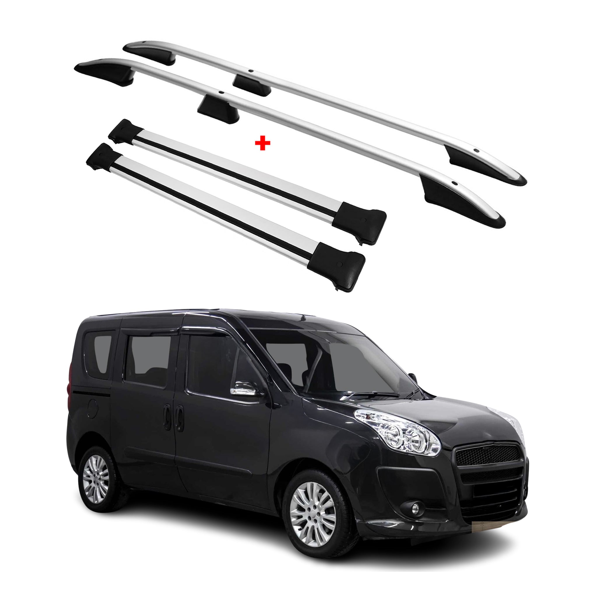 Dachreling + Dachträger SET für Opel Combo L1 Kurzer D 2010-2018 Alu Silber 4tlg