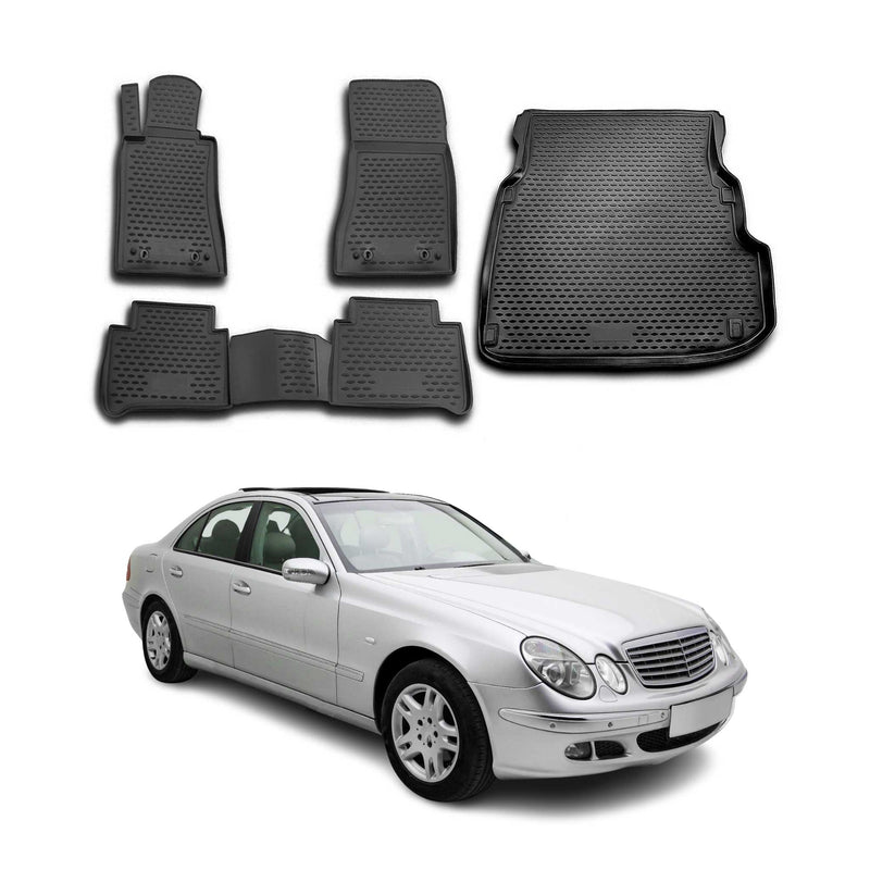 Fußmatten & Kofferraumwanne Set für Mercedes E Klasse W211 2002-2009 TPE Schwarz
