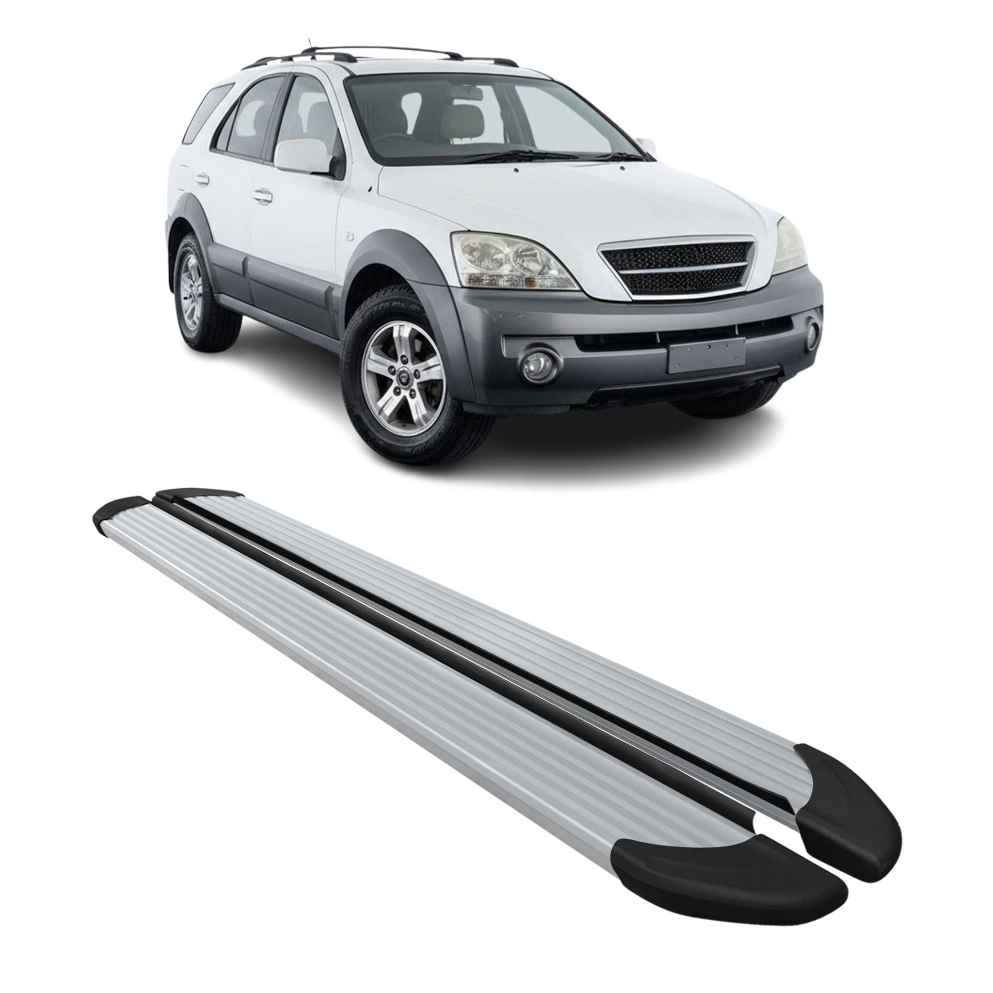 Seitenschweller Trittbretter Schweller für Kia Sorento 2002-2010 Aluminium Grau