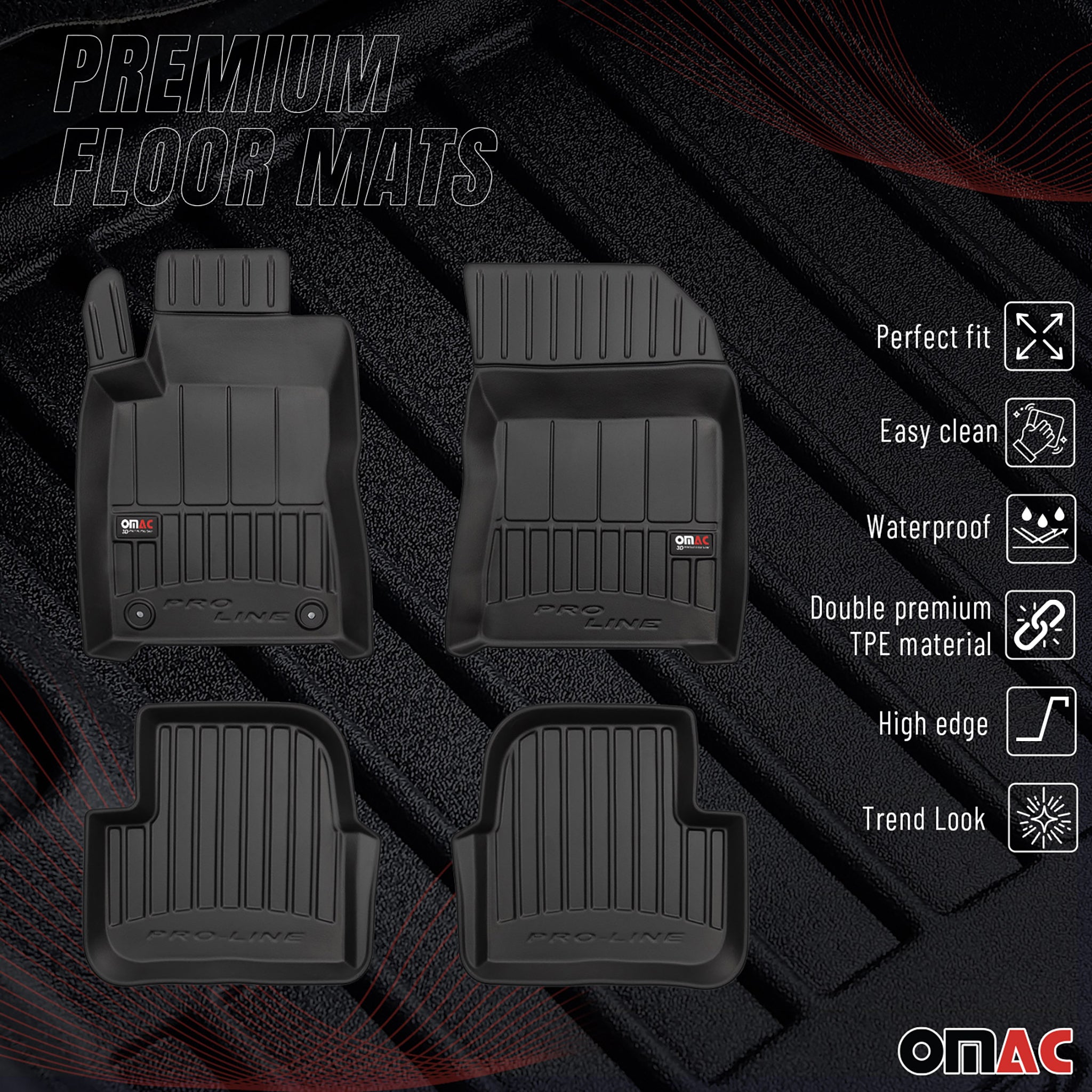 OMAC Gummi Fußmatten für Citroen C3 Schrägheck 2016-2024 Premium TPE Schwarz 4x