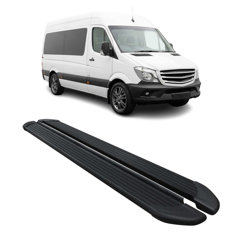 Trittbretter für Mercedes Sprinter W906 2006-2018 L2 Langer Alu Schwarz