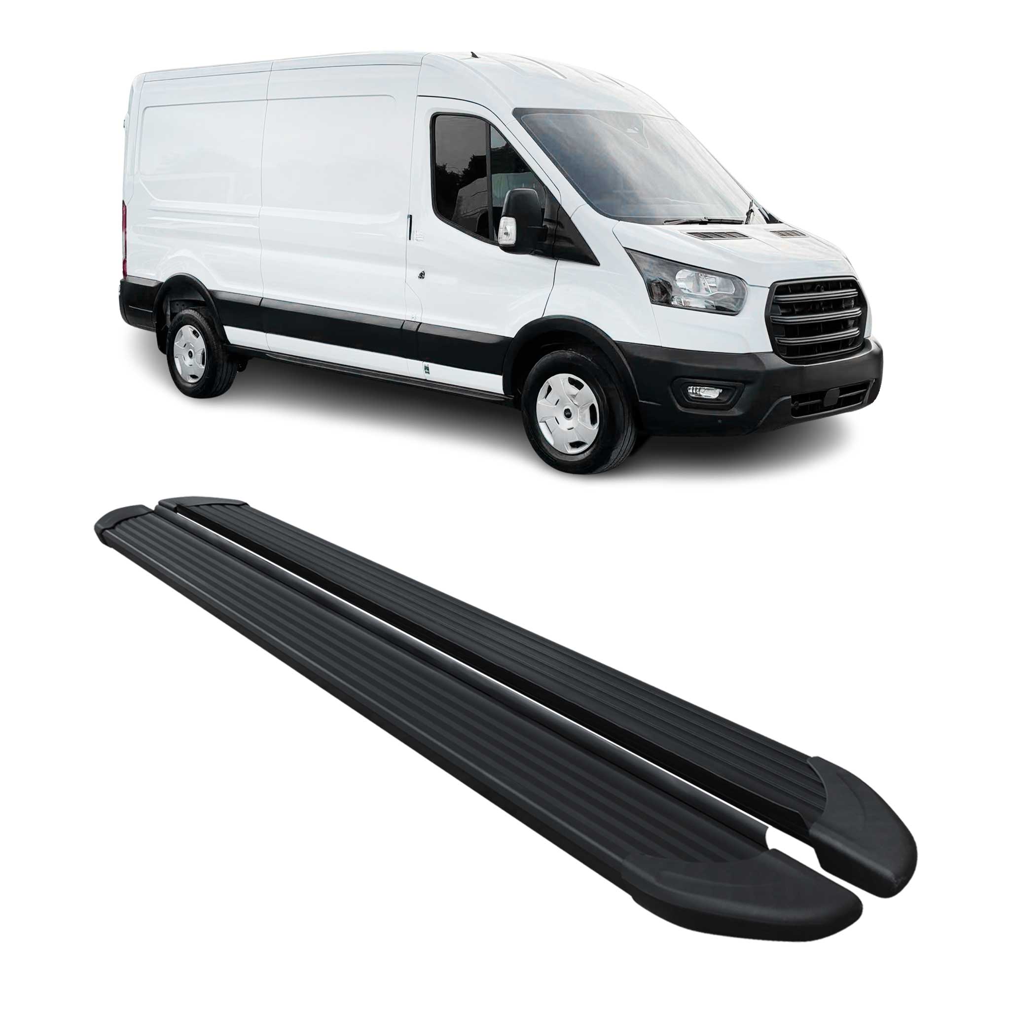Trittbretter Seitenschweller für Ford Transit 2015-2026 L3 Aluminium Schwarz 2x