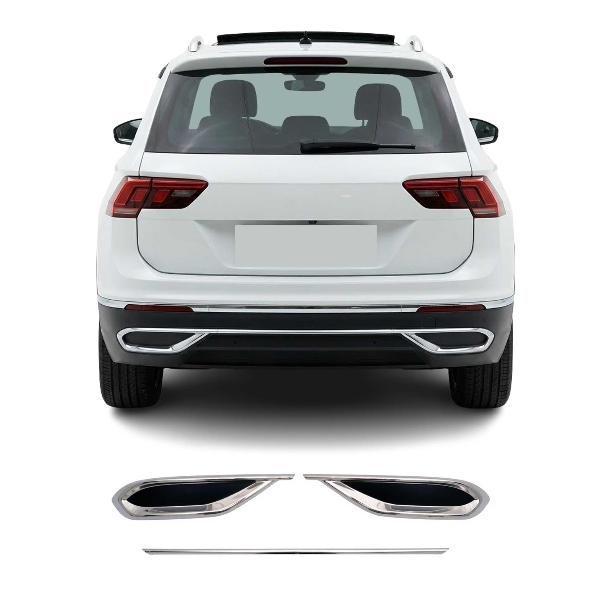Stoßstangen Diffusor Auspuffrahmen für VW Tiguan 2020-2024 FL Edelstahl 3tlg