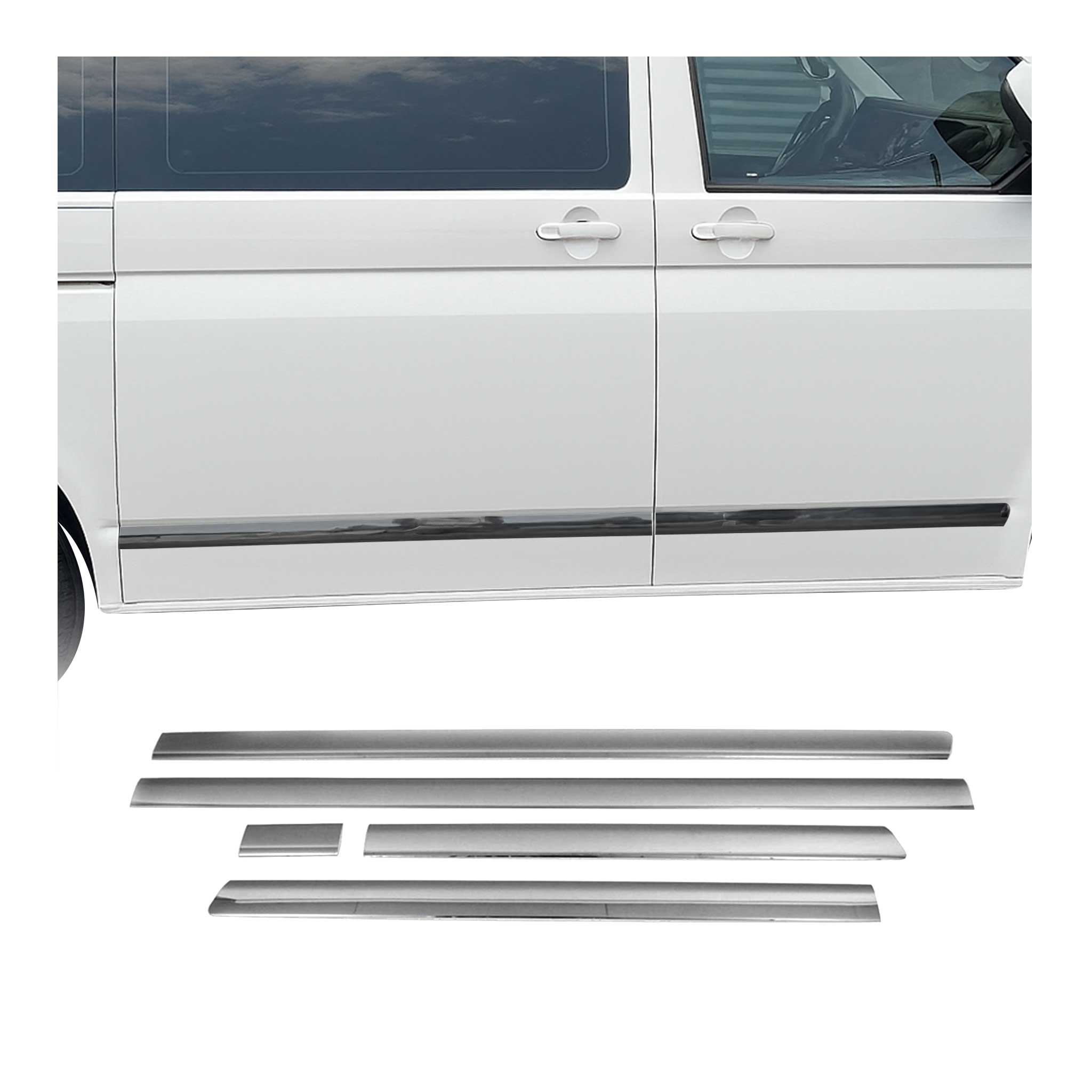 Seitentürleiste für VW T6 T6.1 Transporter 2015-2024 L1 LHD Edelstahl Dunkel 5x