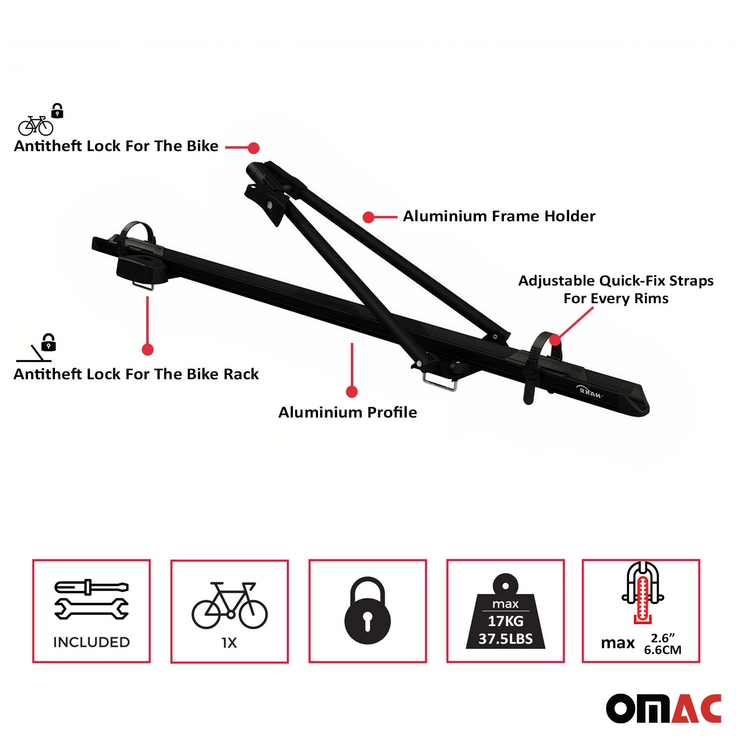 Fahrradträger Dachfahrradträger bis 17kg Aluminium Schwarz Fahrradhalter