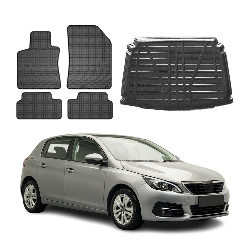 Fußmatten & Kofferraumwanne Set für Peugeot 308 2014-2021 Gummi TPE Schwarz 5x