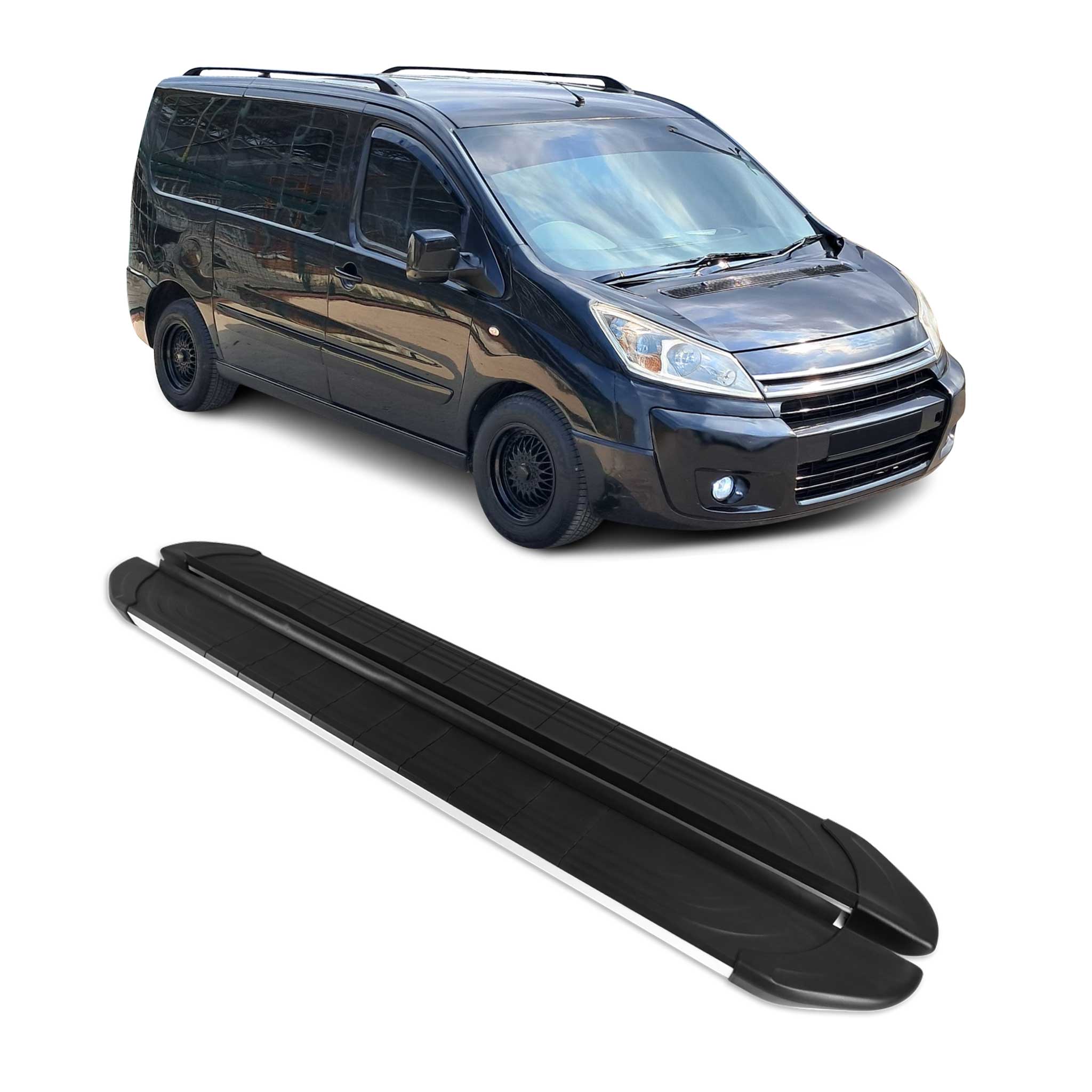 Trittbretter Seitenschweller für Citroen Jumpy 2006-2016 L1 Kurzer Schwarz Alu