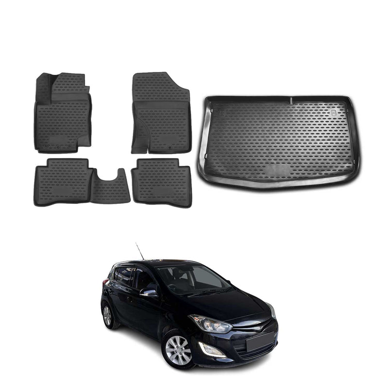 Fußmatten & Kofferraumwanne Set für Hyundai i20 2008-2014 5tür 3D TPE Schwarz