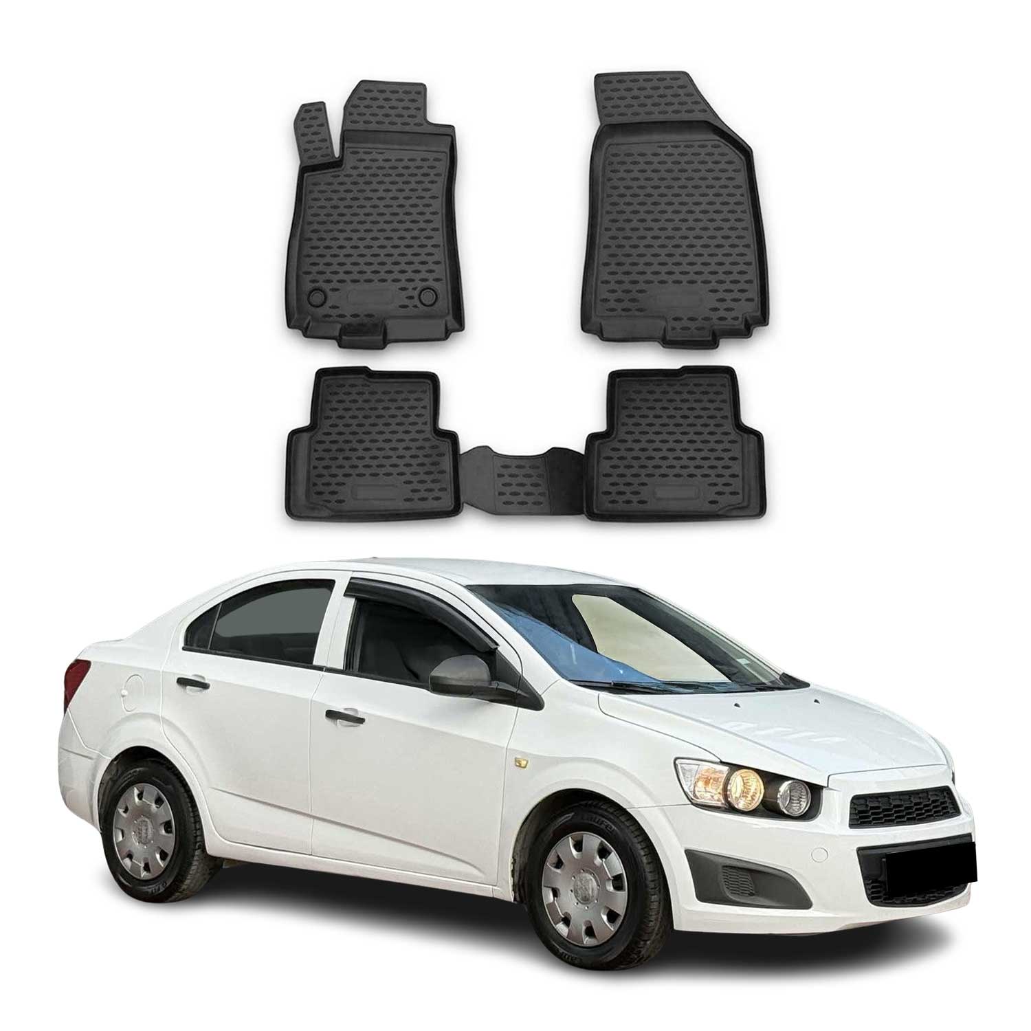 OMAC Gummimatten Fußmatten für Chevrolet Aveo T300 2012-2021 TPE Schwarz 4x
