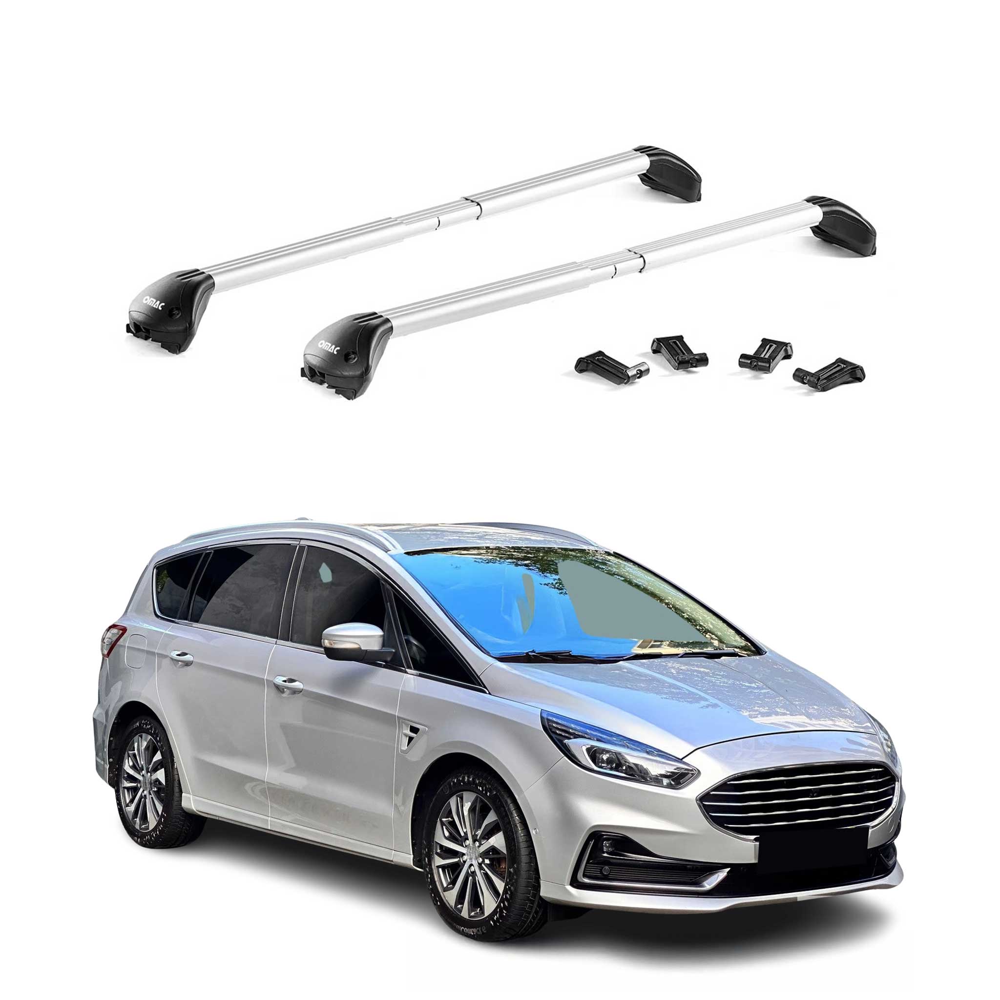 Dachträger Grundtäger für Ford S-Max II 2015-2023 100kg Aluminium Silber ABE 2x